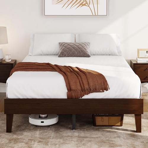 Yaheetech Full Bed Frame Natural Solid Wood Platform Bed with Wooden Slats Support, 12-inch Underbed...