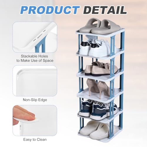 Rangement chaussures vertical compact QUARKZMAN étagère réglable 6 niveaux bleue - 4