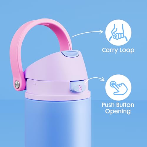 Image of 18 oz Insulated Water Bottle for Sports: Meoky Kids Water Bottle with 2-in-1 Straw and Spout Lid - Leak Proof, Cold for 24 Hours, Fits in Car Cup Holder for Girls School Travel, Hydrangea