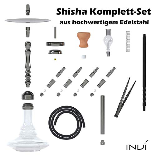 INVI® Tesseract Shisha Komplett Set Edelstahl V2A 84cm |Premium Hookah Molassefänger 4 Anschlüsse Silikonschlauch… – Bild 2