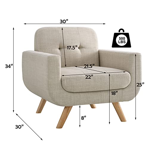 Rosevera Elena Contemporary Accent Armchair With Linen Upholstery Living Room Furniture, 1Seat, Beige #TOP1