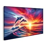 islandburner Bild auf Leinwand Zwei Delfine springen bei 