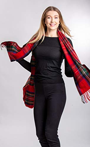 Patrick King Woollen Company Long Merino Wool Scarf with Pockets - Royal Stewart Fringed Plaid Oversized Scarf 10" x 69" for Men Women Made of Heavy Wool Warm Thick Durable3