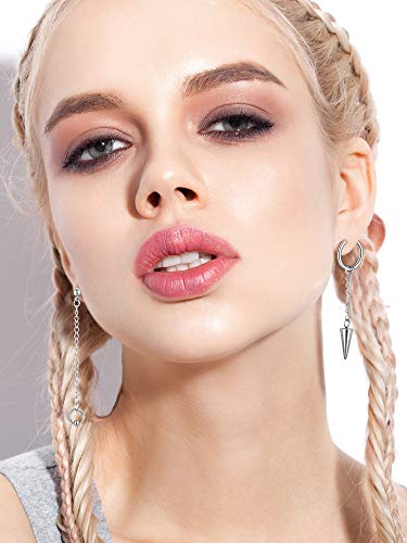 34 Pieces Stainless Steel Dangle Hinged Hoop Earrings Piercing Hoop Huggie Earrings with Long Chain Feather Leaf Dangle4