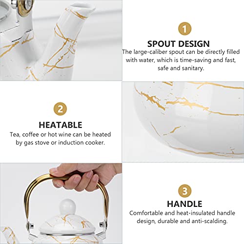 Cabilock 1. 5L Ceramic Enameled Teapot Marble Pear- Shaped Tea Kettle Hot Water Boiling Container For Kitchen Stovetop #TOP1