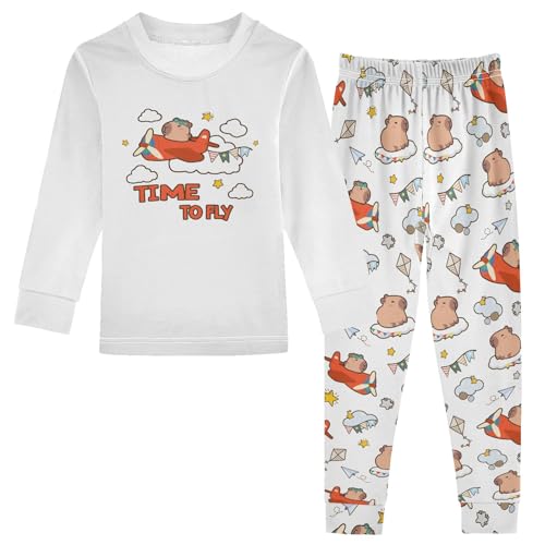 Cute Capybara Pilot Cute Pajama Sets Long Sleeve Top and Pants, Snug Fit Sleepwear for Night Wears