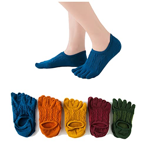 werdribo 5 Pairs Toe Separator Socks, No Show Cotton Five Finger Socks, Cotton Compression Women Men Running Sport Socks (5 Pairs)