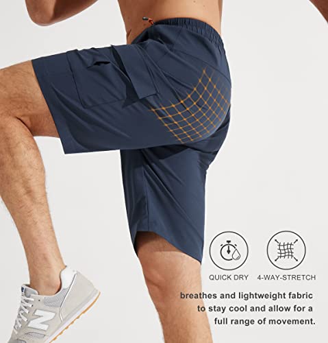 Libin Men's Hiking Cargo Shorts Lightweight Quick Dry Athletic Casual Shorts For Golf Outdoor Active Zipper Pockets, Navy Blue, Large #TOP2