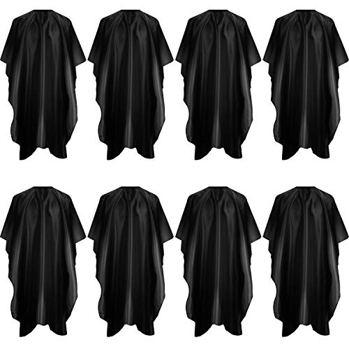 8 Pieces Hair Cutting Cape Salon Barber Cape Haircut Apron Hair Cutting Gown Waterproof Haircut Styling Cape with Hook and Loop for Barbers Hair Salons, Black