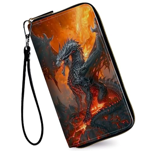 Image of Women's Wallets,Credit Card Holder Money Leather Long Wallet with Wristlet,Large Capacity with Zip-Around Phone Purse for Women Ladies Girls,Firedragon
