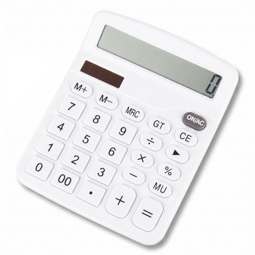 Image of Marte Vanci Desktop Calculator, 12 Digit Calculator with Large LCD Display & Big Sensitive Buttons, Solar & Battery Powered, Standard Function for Office Home School Business White