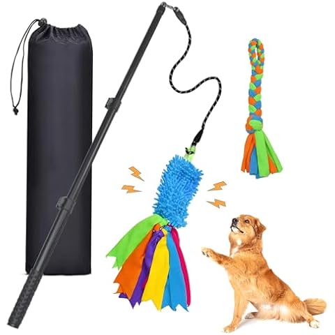 ASOCEA Flirt Pole for Dogs, Extendable Dog Flirt Pole with Detachable Interactive Toys, Flirt Stick Pole, Durable Teaser Wand for Small Medium Dogs Outdoor Exercise & Training (Pole-36inch) Cover