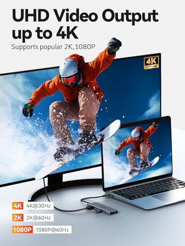 USB C Hub, QUUGE 5in1 USB C HDMI Adapter with 4K@30HZ HDMI, 100W PD, 3×USB A 3.0 Ports, Aluminum Ultra Slim Hub for Switch, MacBook Air/Pro, Galaxy S/Z/Note Series & More. - image 3