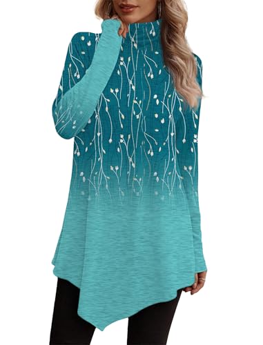 Image of JUSTFASHIONNOW Turtle Neck Shirts for Women Long Sleeve Fall Tunic Tops