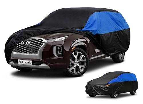Image of GUNHYI Waterproof Lightweight SUV Full Car Cover Custom Fit Palisade | All‑weather Outdoor sun /rain /dust /snow /wind /UV protection, breathable tear‑resistant fabric, black‑blue design, storage bag.