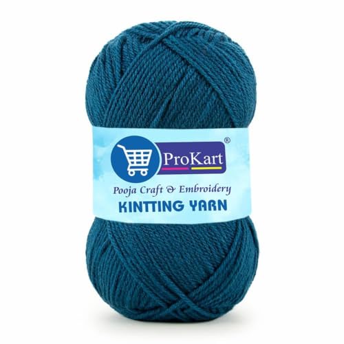 Image of ProKart Premium 4-Ply Woolen Knitting Yarn | 100g Dark Teal Blue Hand Crochet Soft Wool for Sweaters, Scarves, Hats, Baby Clothes & DIY Craft Accessories (1 Ball x 100g) - PRO33