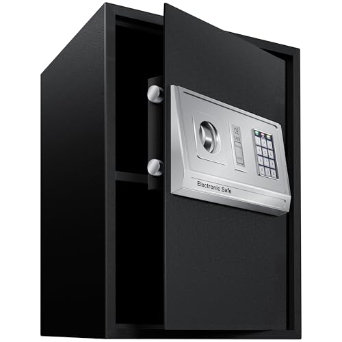 KESSER® Elektr. Tresor 50x35x34,5cm | LED-Anzeige | Elektronischer Safe | Doppelbolzenverriegelung | Wandtresor | Montagematerial | Möbeltresor | Innenbeleuchtung, Panzerschrank Zahlenschloss Schwarz