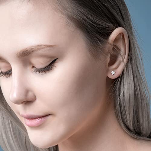 3 Pairs 925 Sterling Silver Star Stud Earrings for Women,Tiny Simple Geometric Stud Earrings Set Small Hypoallergenic Cartilage Tragus Ear Jewellery for Men (3/4/5mm)4