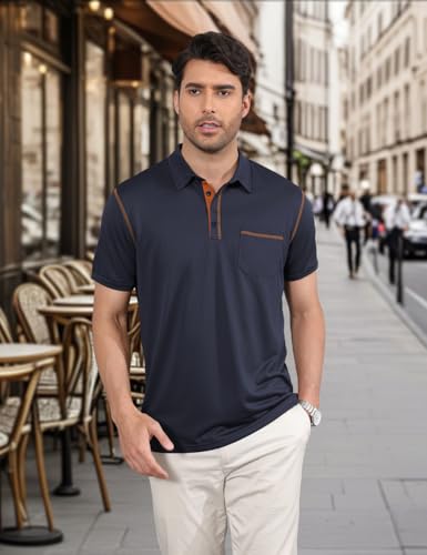Men's Polo Shirts Short Sleeve Golf Polo T Shirt Lightweight Casual Button Down Shirts Summer Collared with Pocket4