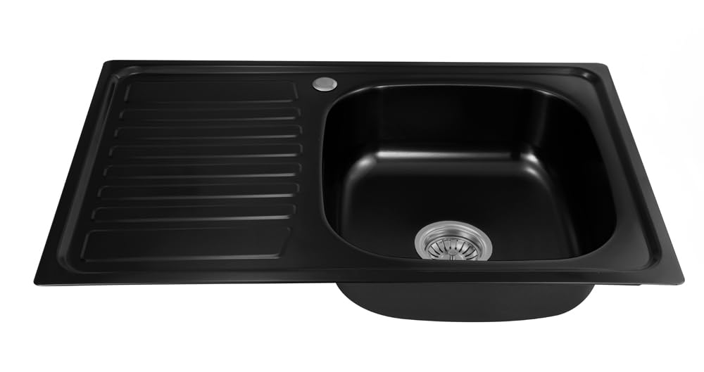 1x Lavello inox 304 0,8MM,lavello da cucina 1 vasca in acciaio inox 80x50x18cm, lavello rettangolare,lavandino cucina,Spazzolato (Scolapiatti a sinistra-nero)