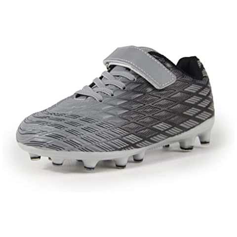 Sooneeya Soccer Cleats for Kids Outdoor Firm Ground Athletic Youth Football Shoes Grey Size 2.5 M US Little Kid Cover