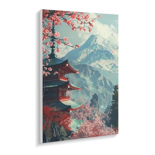 数字油絵 ラッセン 桜と五重塔のある雪山 デジタル油絵 数字キットによる絵画 DIY絵 手塗り 魅惑的な色彩の風景 アニメイラストアート 数字キット塗り絵 壁飾り ホーム オフィス装飾 数字塗り絵 手工芸 初心者 大人 子供 贈り物 45×60cm