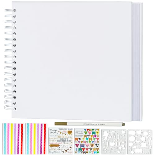 Miaikoe DIY Scrapbook Album 20.5x20.5 cm Hardcover Kraft Blank Paper Scrap Book with 20 Sheets Memory Book for Family Wedding Photography Anniversary (White)