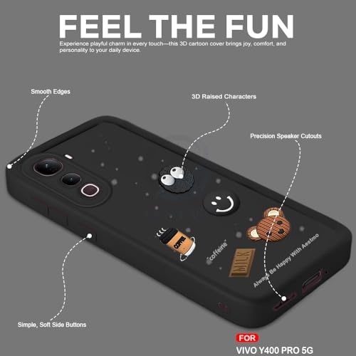 Image of AESTMO Back Case Cover for Vivo Y400 Pro 5G Cover | Cute Fun Cartoon 3D Ball | Coffee Silicone Case | Full Body Protection | Camera Protection Back Cover for Vivo Y400 Pro 5G (Black)