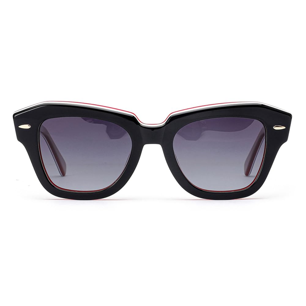 Gafas de sol polarizadas con montura de acetato para mujer, diseño geométrico de ojo de gato, UV400, color negro y rojo, talla única, negro, rojo, Talla única