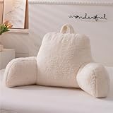 NTBED Sherpa Reading Pillow for Backrest with Arms, Kids Adult Bed Rest Pillow Back Support for Sitting Up in Bed Chair Pillow(White)