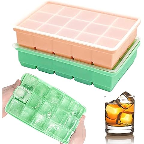 Theuwnee® Platinum-Silicone Ice Cube Tray, 2 Pcs Silicone Ice Cube Trays with Lid, Odorless, Stackable and Dishwasher Safe, for Beer, Whiskey, Cocktail and Baby Snack Included, BPA Free Cover