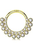 OUFER 16G Septum Rings Hoops, 14K Solid Gold Septum Piercing Jewelry, Paved Shiny Clear CZ Cartilage