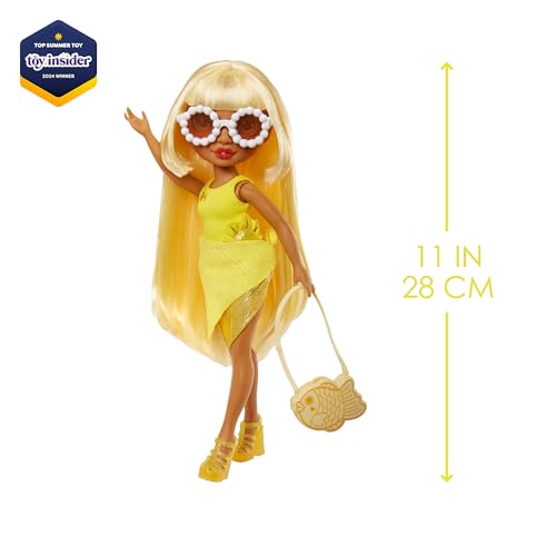 RAINBOW HIGH Swim & Style - Sunny (Yellow) - 28 cm Doll with Shimmering Pareo to Wear More than 10 Ways - Swimsuit, Sandals, Accessories - Toy for Kids - For Ages 4-12
