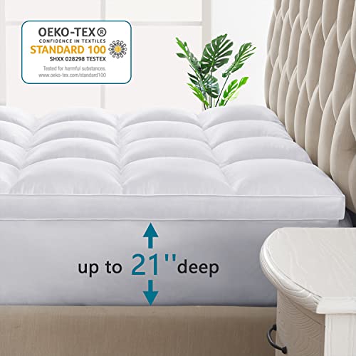 Chokit Luxury Soft 5D Spiral Fiber Queen Mattress Topper, Extra Thick Mattress Pad Cover For Back Pain Relief, Cooling Breathable Pillow Top Protector With 8-21" Deep Pocket, All Season Bedding #TOP4