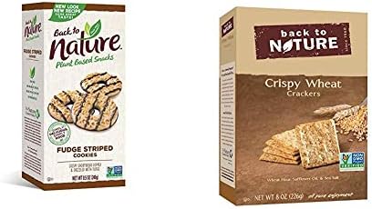 Back to Nature Cookies, Non-GMO Fudge Striped Shortbread, 8.5 Ounce (Packaging May Vary) & Crackers, Non-GMO Crispy Wheat, 8 Ounce (Packaging May Vary)