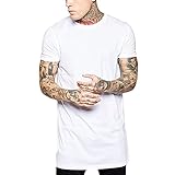 Men Hipster Hip-hop Short Sleeve Basic Long T-shirt Us Size (m) White