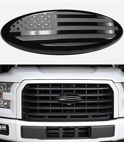 9 "(About 22.9 cm) Flag of The United States Badge, Front Grille Tailgate Badge Oval 9" x3.5, Decal Badge nameplate for F150, F250, F350, Edge, Explorer, Range (Black) - Thumbnail 3