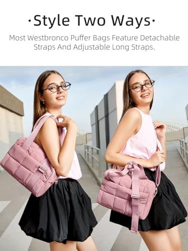 Image of WESTBRONCO Small Puffer Crossbody Bags for Women, Mini Puffy Quilted Gym Bag Lightweight Tote Bag with Zipper Compartments