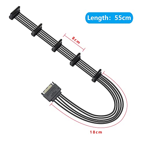 Gelrhonr 15Pin Sata Male To 5 X 15 Pin Sata Female Hard Drive Power Right Angle Splitter Adapter Cable Extension Cable For Hard Disk 50Cm #TOP5