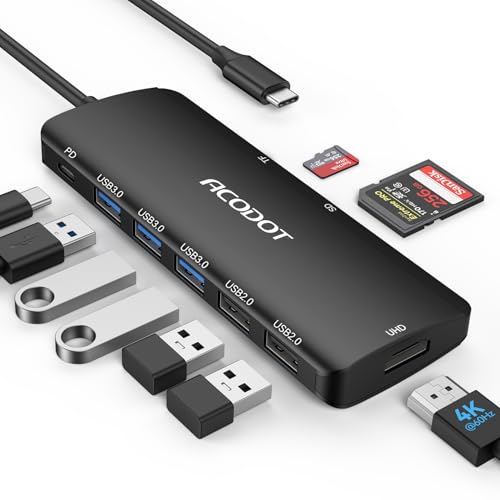 Image of Acodot 9 in 1 USB C to 4K@60HZ HDMI Multiport Adapter, 3 USB 3.0 Ports, SD /TF Card Reader, 100W PD, Designed for MacBook Pro Air HP XPS etc, Black