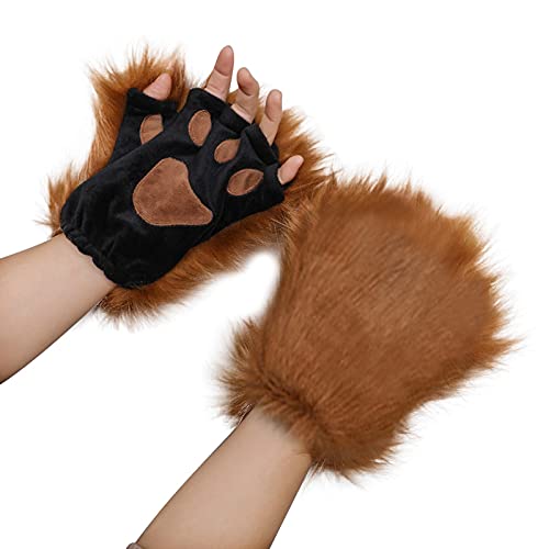 Fxaelian Cosplay Animal Cat Wolf Dog Fox Paws Claws Gloves Mittens Halloween Christmas Cosplay Party Costume Accessories B Brown