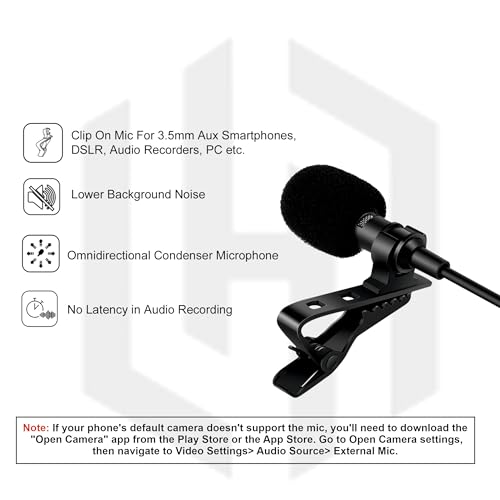 Image of Planetoid Lapel Microphone Omnidirectional Coller Mic with Carrying Pouch for Recording with Clip-on for Bloggers and Vloggers-(1 Meter, Black)