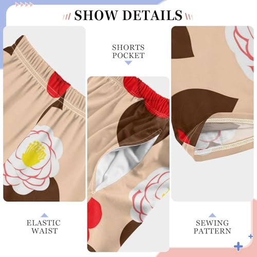 J JOYSAY Camellia Flower Leaves Beige Pajamas Pants Soft Long Pajama Bottoms Lounge Sleep Pants Size S-XL4