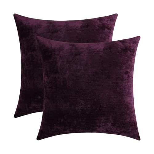 Jeneoo Plum Purple Decorative Throw Pillow Covers Soft Chenille Comfy Square Couch...