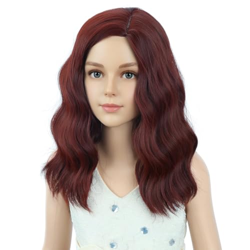 Image of PATTNIUM Red Brown Wig for Kids Girls Short Curly Wavy Wigs Brown Side Part Shoulder Length Heat Resistant Synthetic Wig Halloween Cosplay Costume Party Wigs