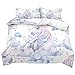 Zestaw pościeli jednorożec kwiaty kreskówka biały koń zwierzę poszewka na kołdrę i poszewka na poduszkę dla dzieci chłopca dziewczynki (jednorożec 3, król)
