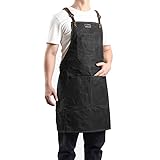 Midkit Waxed Canvas Apron for Woodworkers Carpenters Work Apron with 5 Tool Pockets By Waterproof Goods Adjustable Crossback One Size (Black)