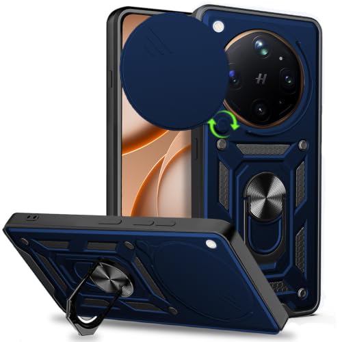 Image of AESTMO Tough Armor Oppo Find X9 Ultra 5G Bumper Back Case Cover | Ring Holder & Sliding Camera Shield Cover | 360 Degree Protection Back Case Cover for Oppo Find X9 Ultra 5G (Blue)