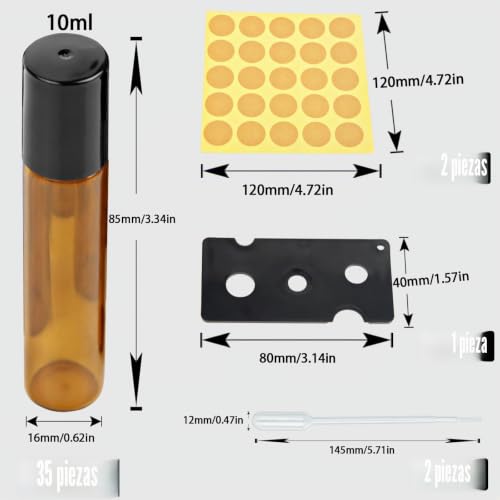 Miniatura 2 de Roll On Aceites Esenciales 10ml 35 Pcs Botellas Rollon 10ml Cristal Rellenable Perfume Roll On Con Roll-On Bola De Acero Inoxidable Para Masajes,Mezclas De Aromaterapia,Botella De Laboratorio Marrón