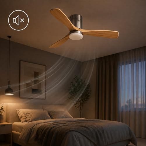 Miniatura 2 de M Ledme - Ventilador De Techo Led Energy 58w Niquel, Mando A Distancia, Motor Dc 40w Luz Led 18w, 6 Velocidades, Silencioso,3 Aspas Madera Natural, 132 Cm, Función Verano-Invierno, Temporizador